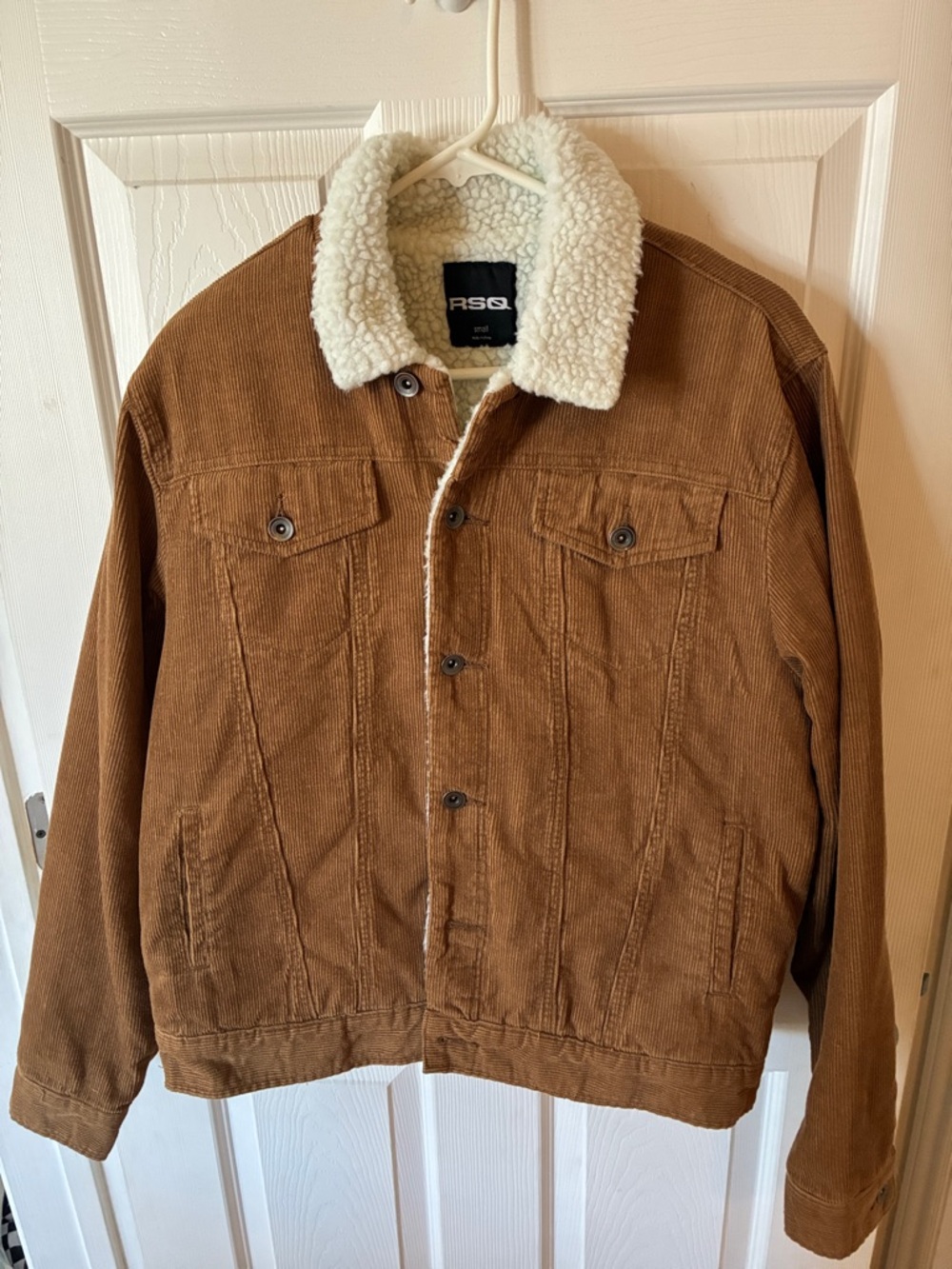 RSQ Men's Tan Corduroy Sherpa-Lined Bomber Jacket